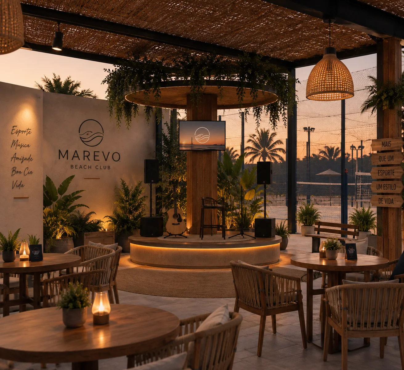 Espaço de eventos e música em arena de beach tennis
