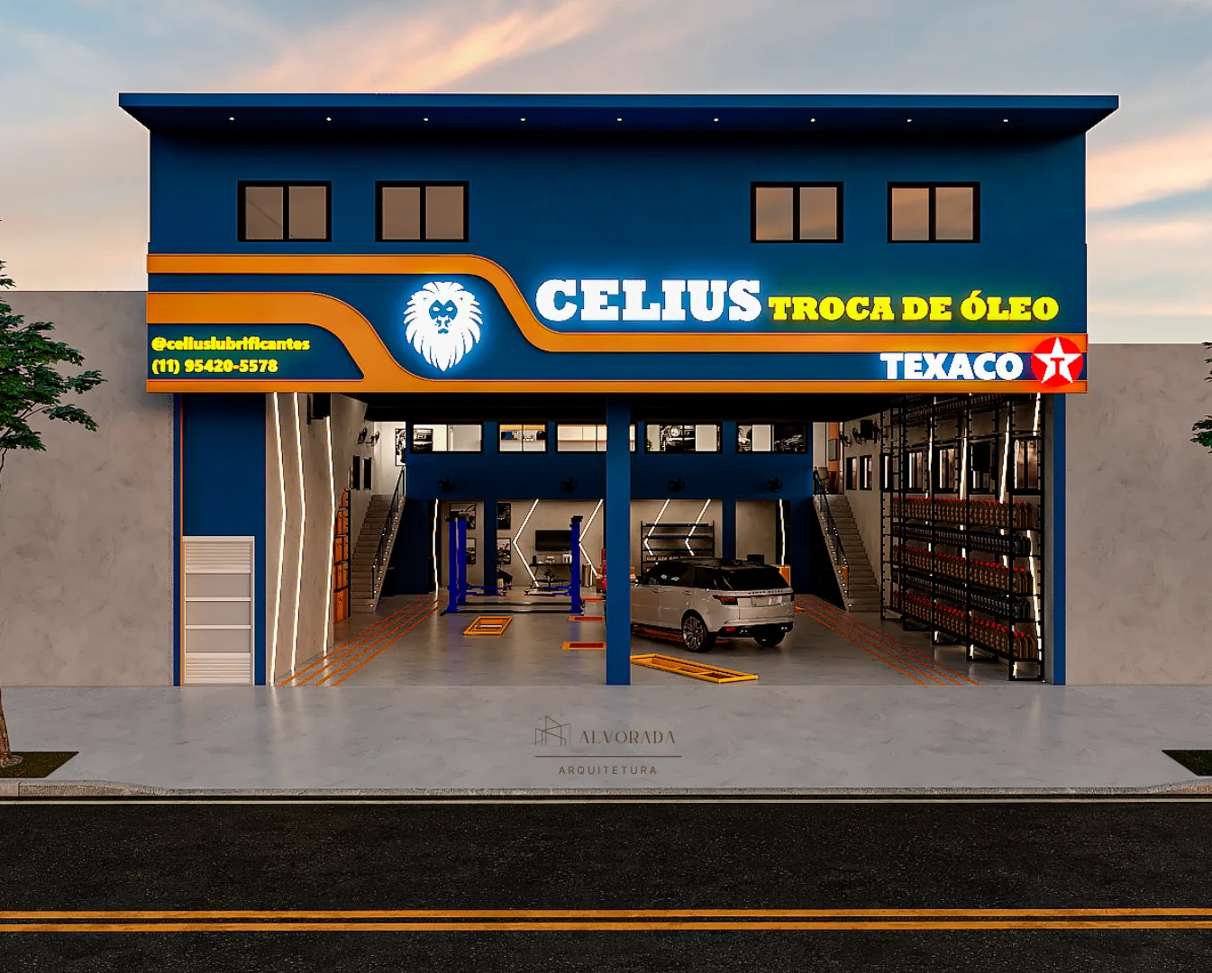 Fachada do projeto comercial Celius Troca de Óleo