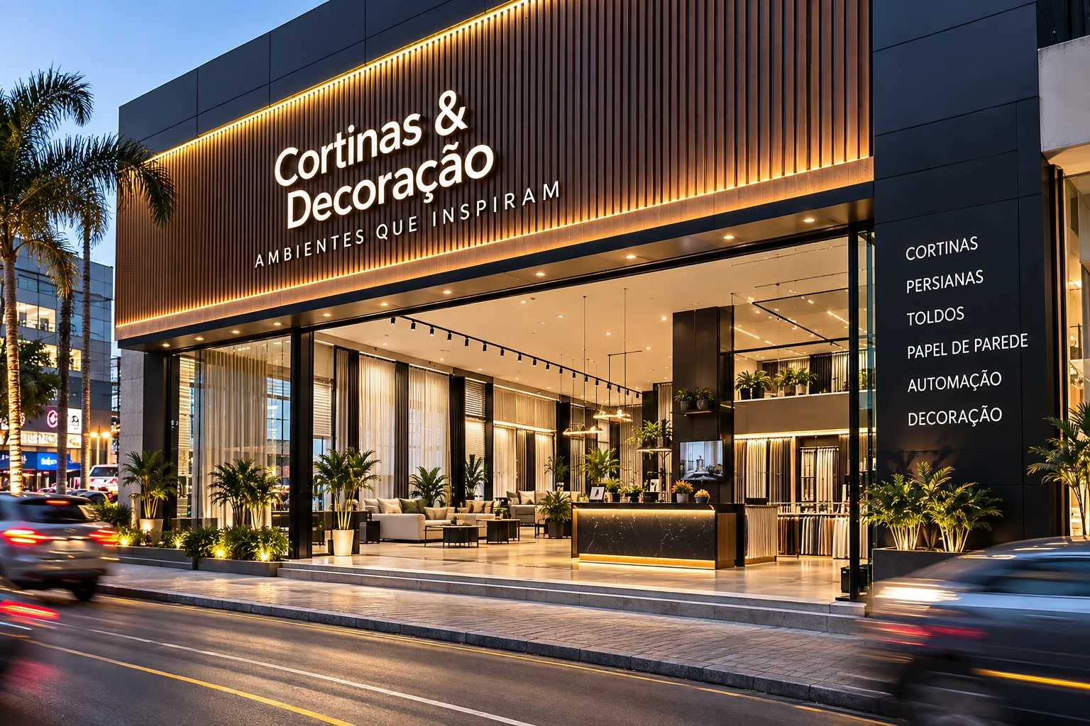 Projeto comercial de loja de cortinas e decoração