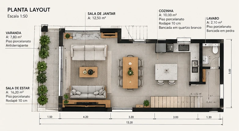 Planta de layout detalhada