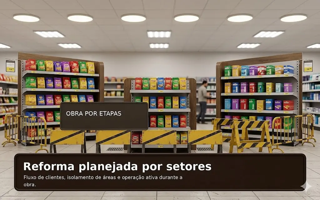 Supermercado em modernização por etapas sem fechar as portas